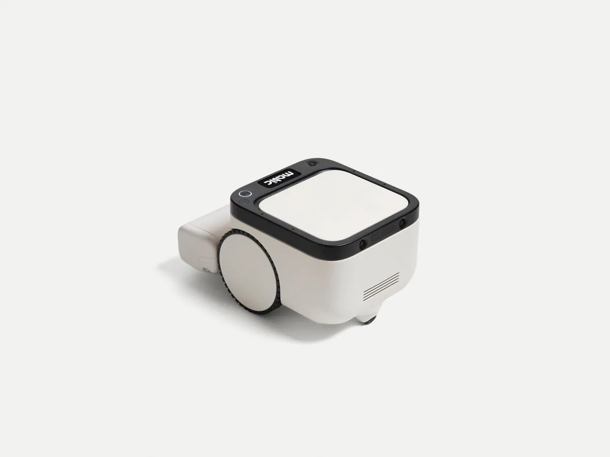 Side view of the Matic robot showing the wheel, vents, and camera housings